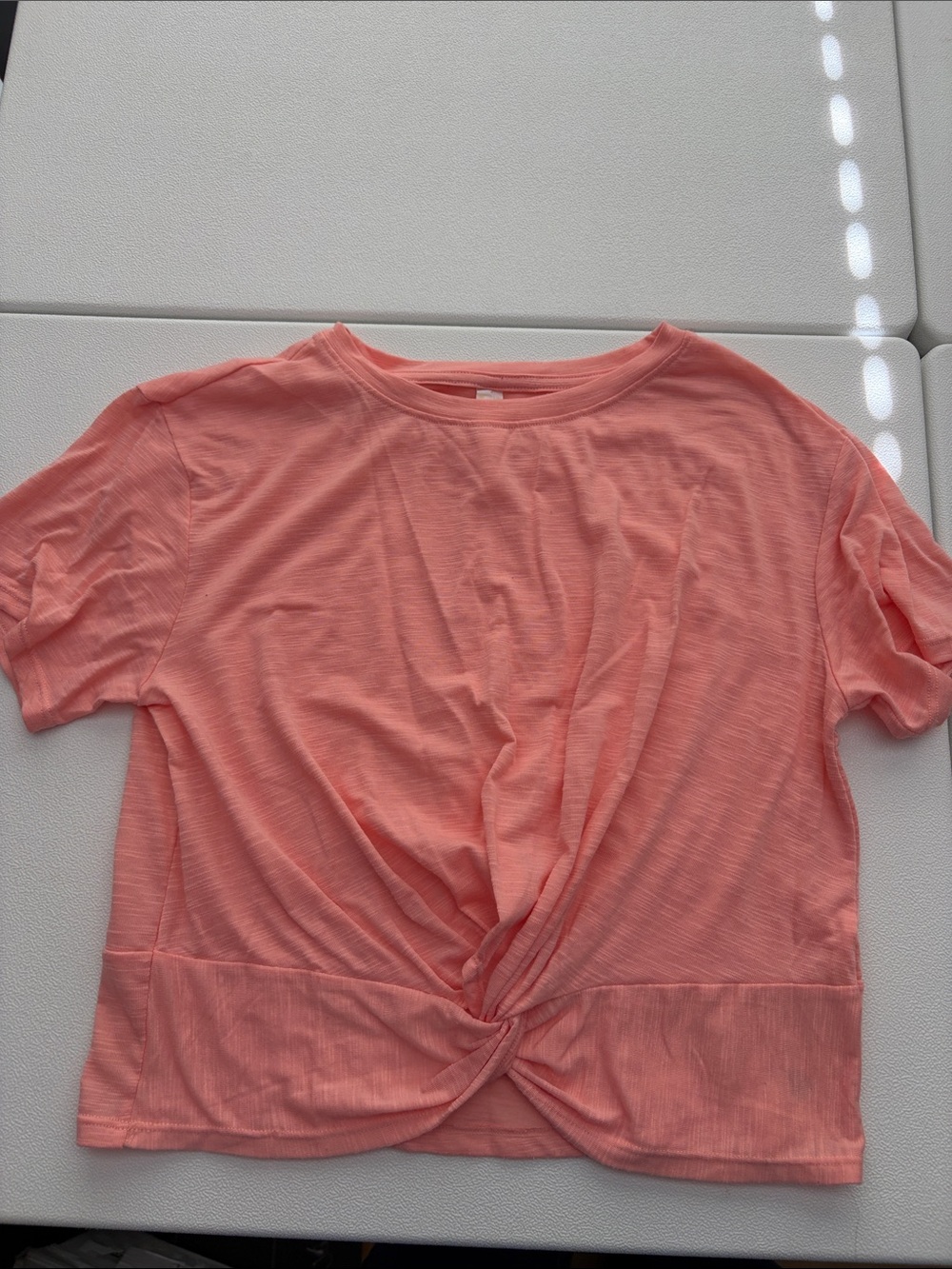 Zella Girl Coral Twist-Front Short Sleeve Tee Top